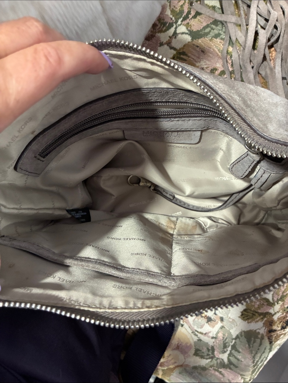 Michael Kors Gray Suede Fringe Shoulder Bag - Picture 2 of 3